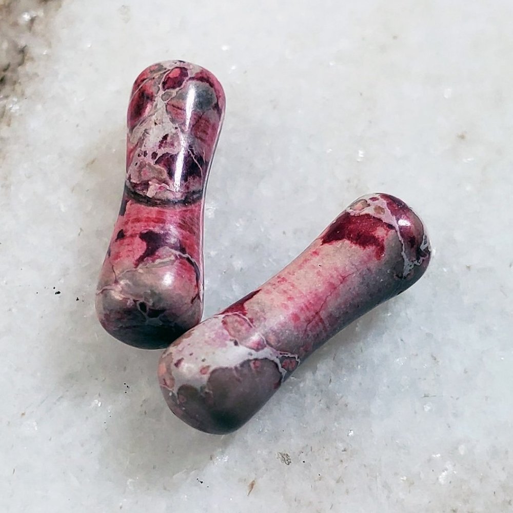 Red Serpentine - Double Flared Stone Plug Earrings - 8 Gauge